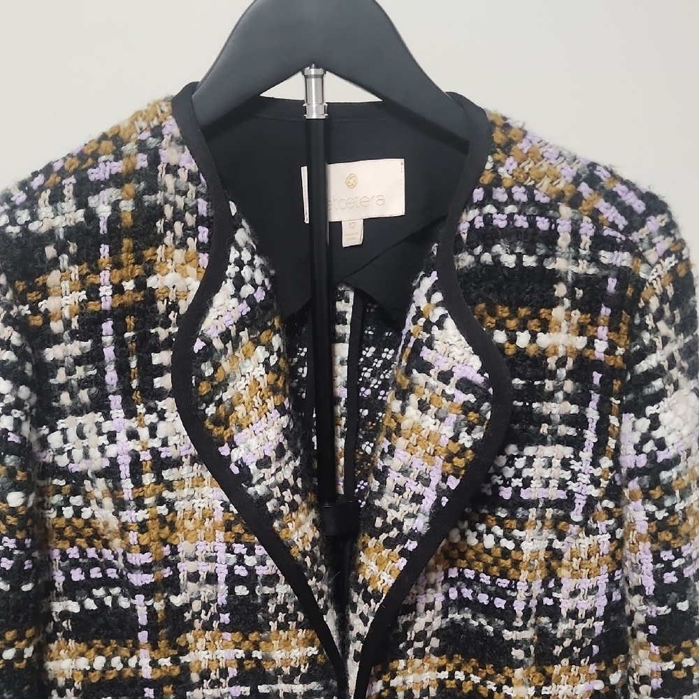 Ecetera Tweed Bouclé Jacket Black Gold Plaid Academia Style - Picture 5 of 10